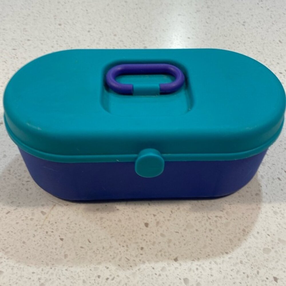 Vintage CABOODLES blue green tackle box hat case makeup travel mirror